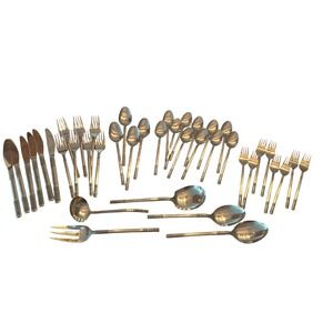 Oxford Hall Stainless Japan Flatware Set 39pc Woven Basketweave Silverware